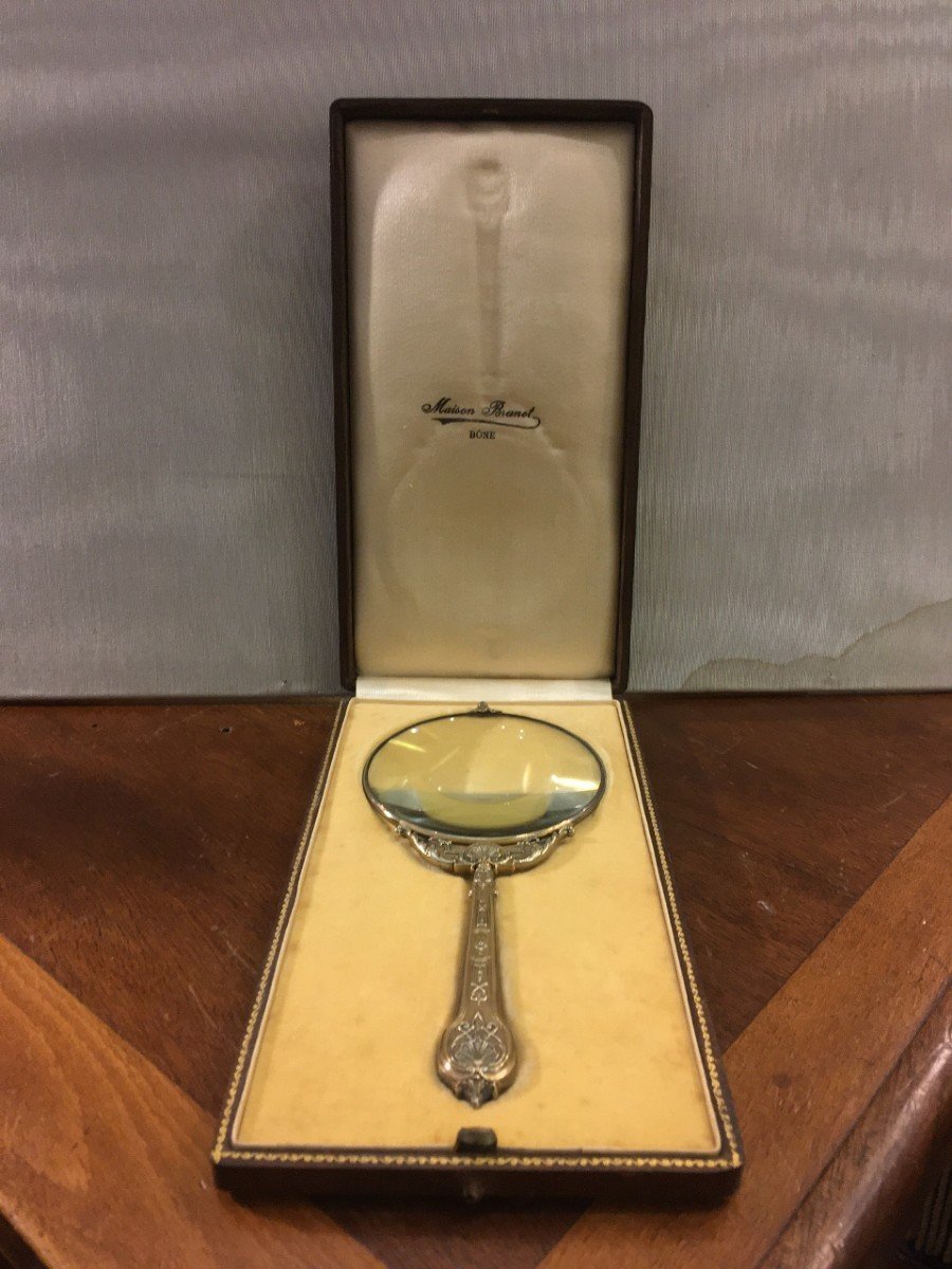 Beautiful Silver Vermeil Magnifying Glass, Regency Style, Early 20th Century-photo-1