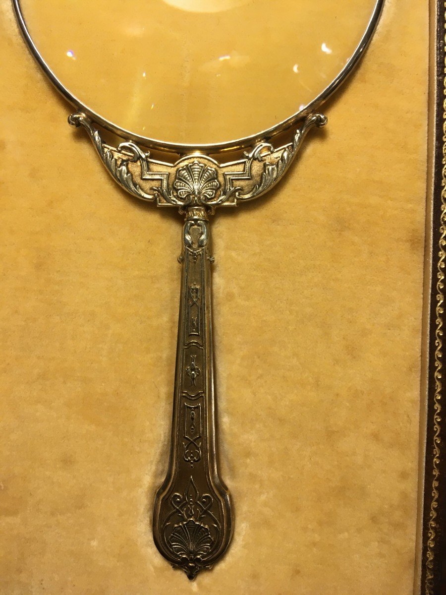 Beautiful Silver Vermeil Magnifying Glass, Regency Style, Early 20th Century-photo-4