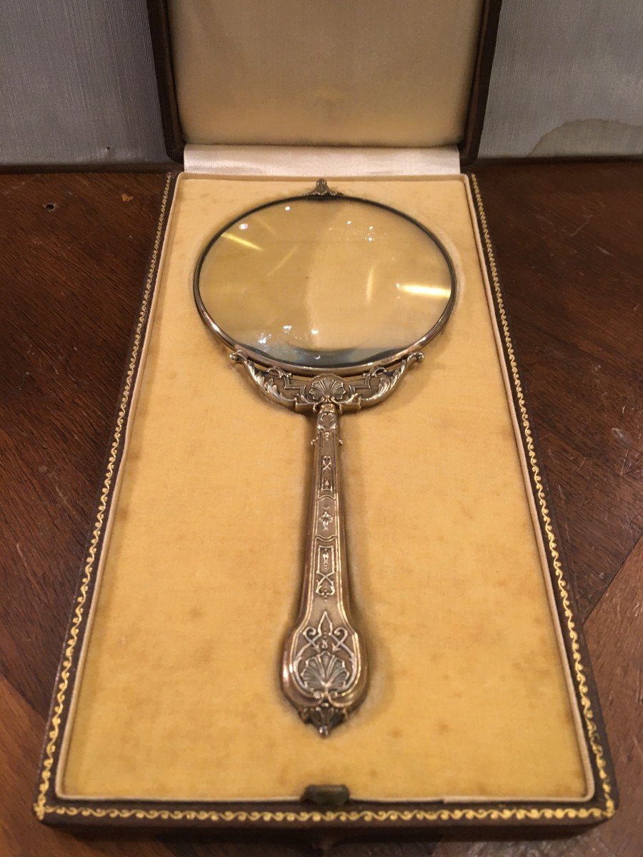 Beautiful Silver Vermeil Magnifying Glass, Regency Style, Early 20th Century