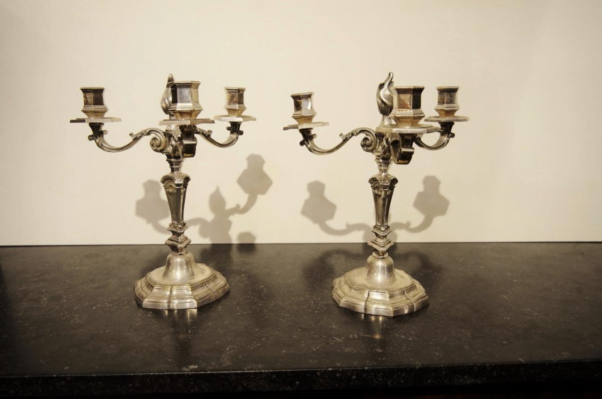 Pair Of Bronze Candlesticks Silver Louis XIV Style-photo-3