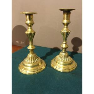 Pair Of Louis XV Period Candlesticks In Bronze