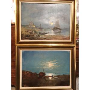 Pair Of Seaside Paintings Signed Milon