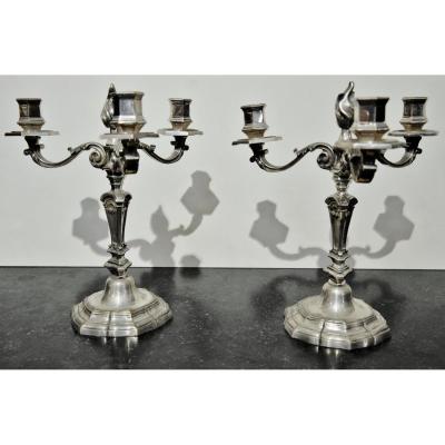 Pair Of Bronze Candlesticks Silver Louis XIV Style