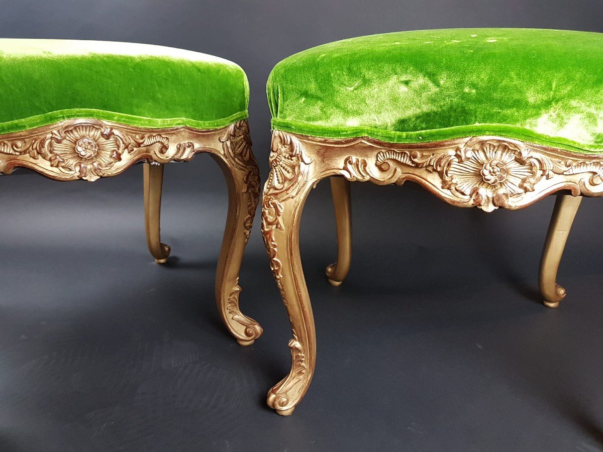 Pair Of Louis XV Style Stools In Golden Wood-photo-2