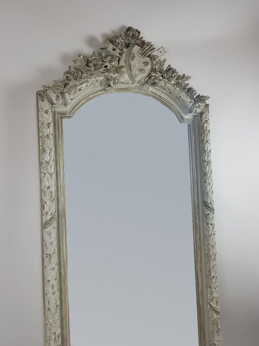 Louis XVI Style Mirror In Gray Limed Wood-photo-2