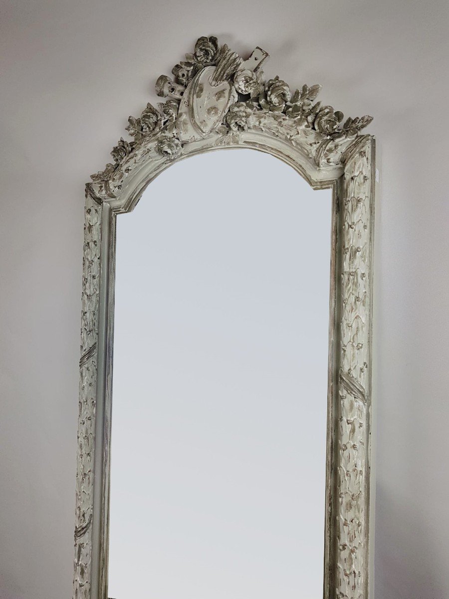 Louis XVI Style Mirror In Gray Limed Wood-photo-2