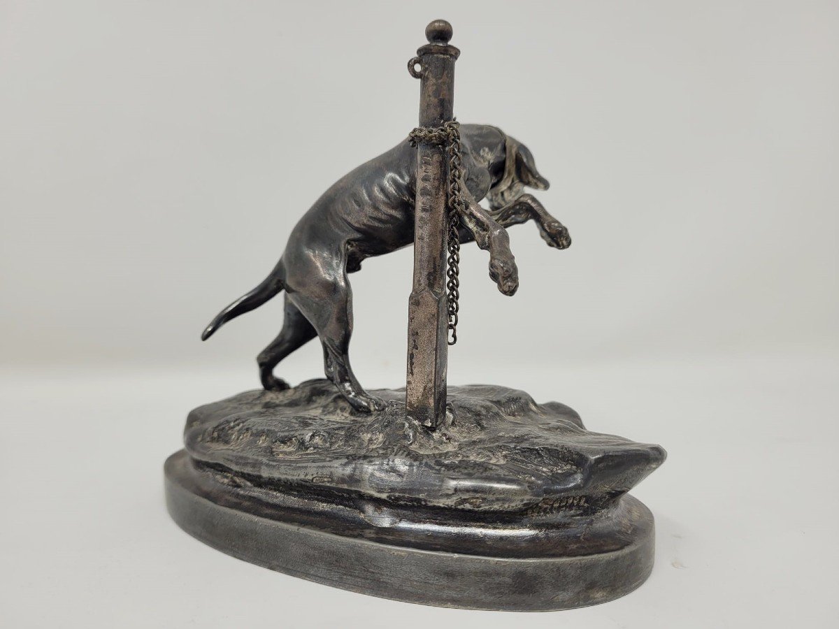 Silver Metal Sculpture - Attached Dog-photo-2