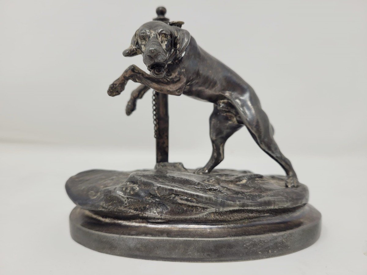 Silver Metal Sculpture - Attached Dog