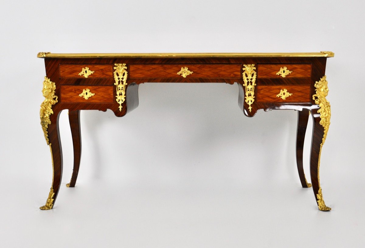 Louis XV Style Desk In Mahogany And Rosewood, Napoleon III Period