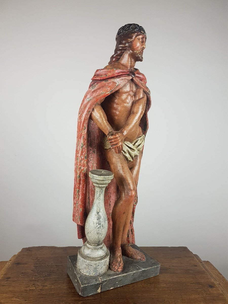 Christ At The Column, Carved And Polychromed Wood, Italy 18th-photo-3