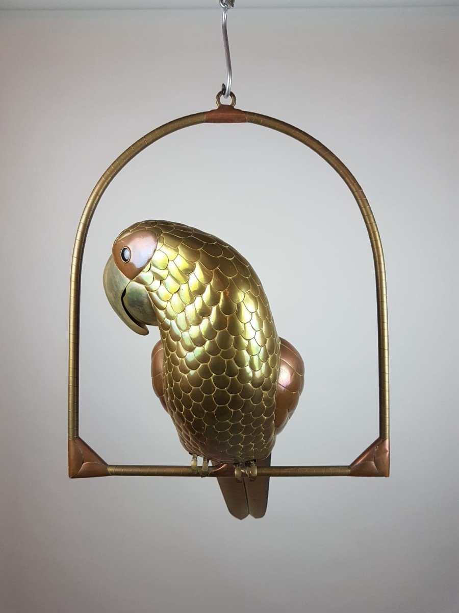 Bustamante Sergio, Large Parrot In Copper And Brass, Circa 1970-photo-3