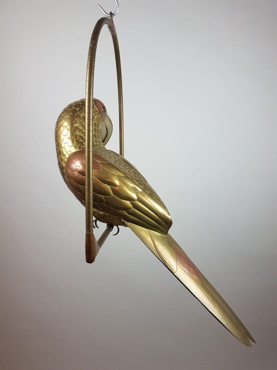 Bustamante Sergio, Large Parrot In Copper And Brass, Circa 1970-photo-2