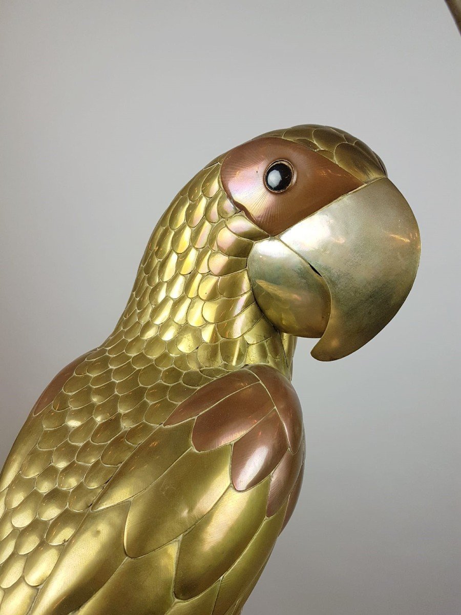 Bustamante Sergio, Large Parrot In Copper And Brass, Circa 1970