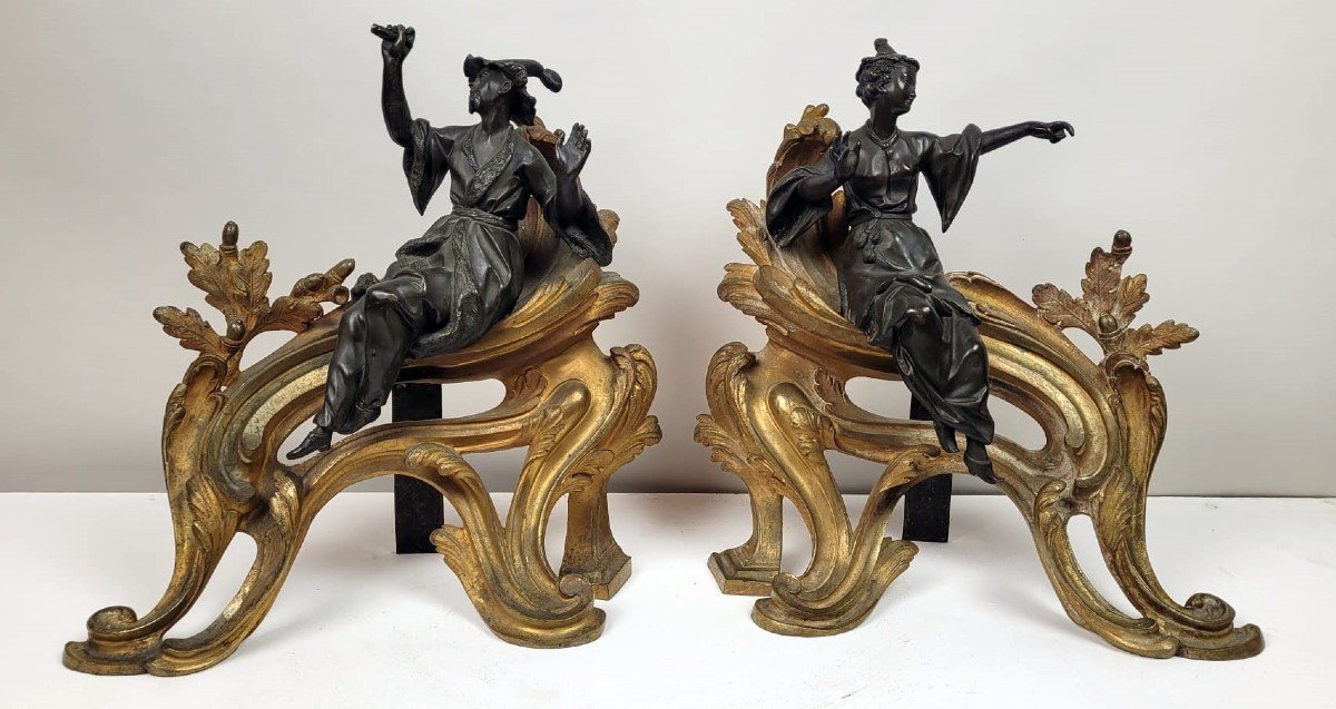 Pairs Of Andirons In Bronze