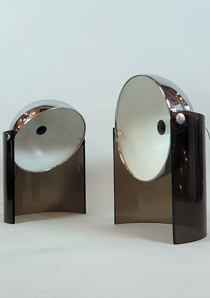 Pair Of Lamp In Chromed Metal And Plexi-photo-3