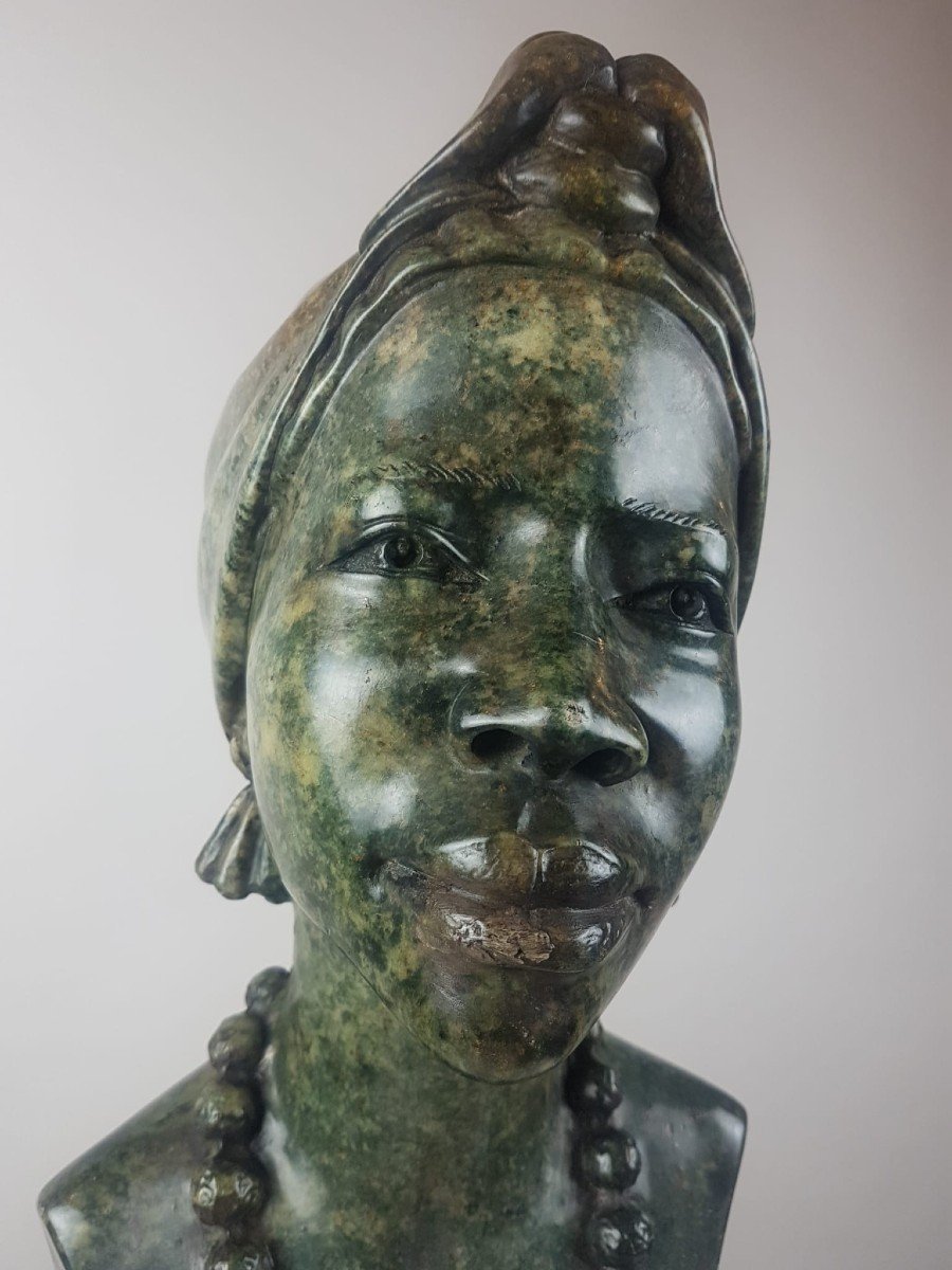 Lazarus Tandi, Buste De Femme En Serpentine, Zimbabwe, 20th-photo-2