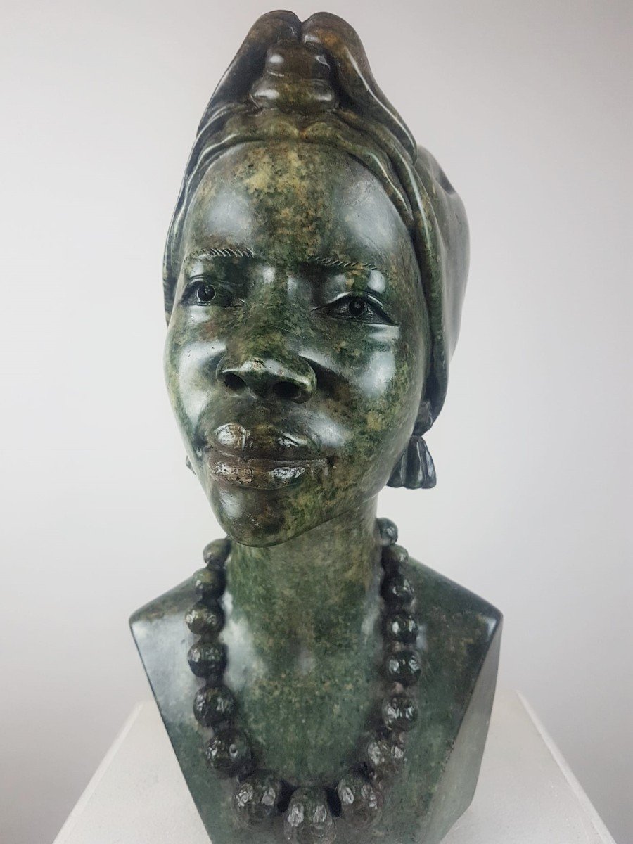 Lazarus Tandi, Buste De Femme En Serpentine, Zimbabwe, 20th-photo-3