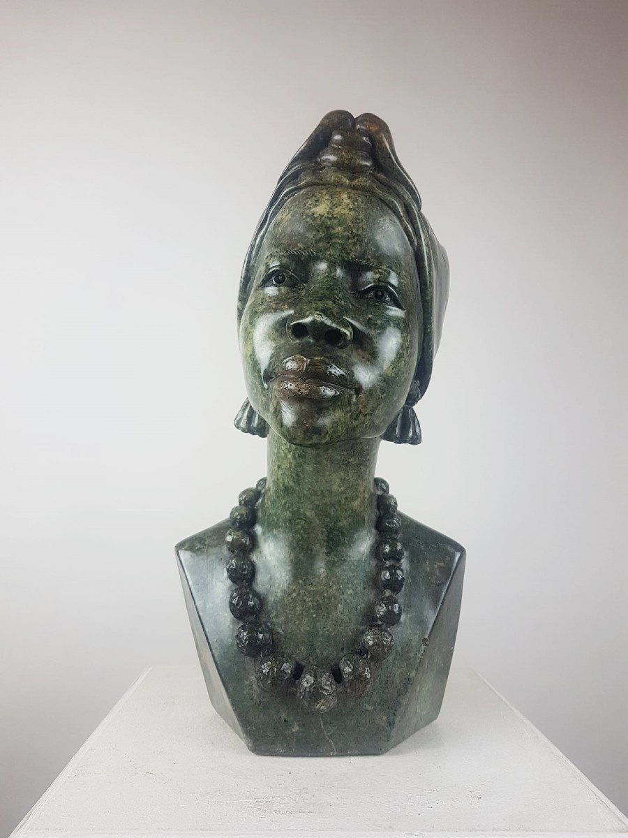 Lazarus Tandi, Buste De Femme En Serpentine, Zimbabwe, 20th