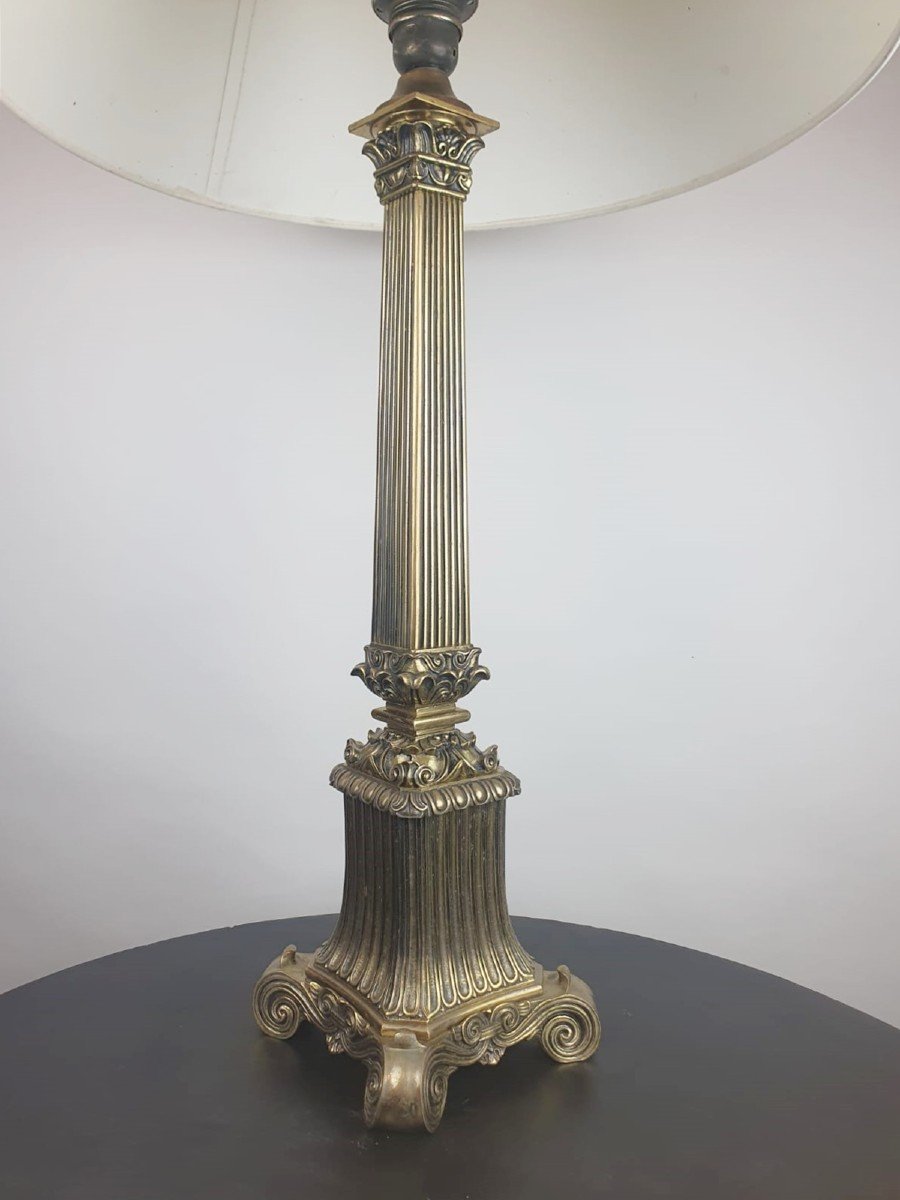 Restoration Period Lamp Base In Brass-photo-1