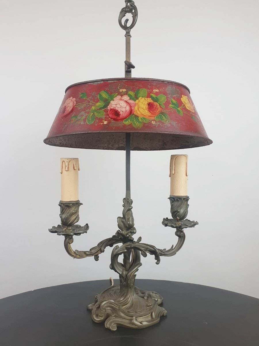 Small Hot Water Bottle Lamp In Bronze, Brass And Painted Sheet Metal, Late 19th