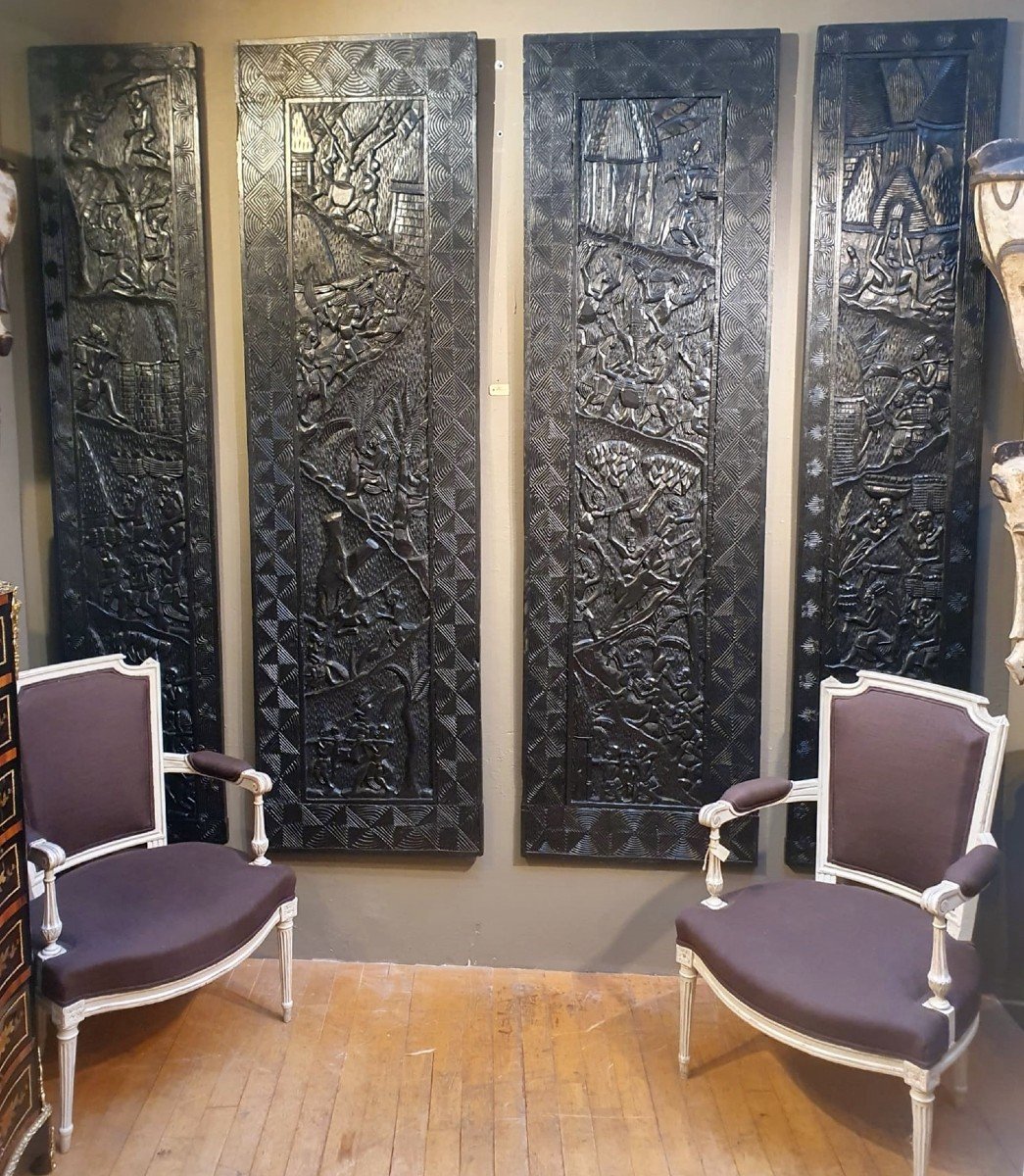 Suite Of 4 Carved Panels, African Work, 20th-photo-2