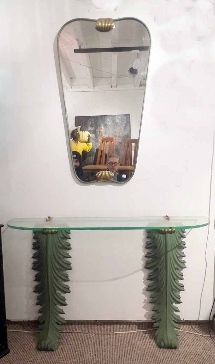 Wrought Iron Console And Its Matching Mirror, Circa 1940