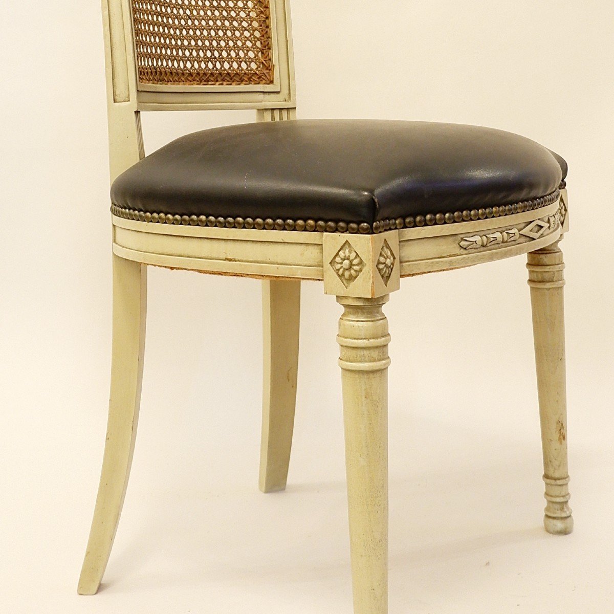 Serie De 12 Chaises, Style Directoire, Cuir, Cannage, Bois, 20th.c-photo-4