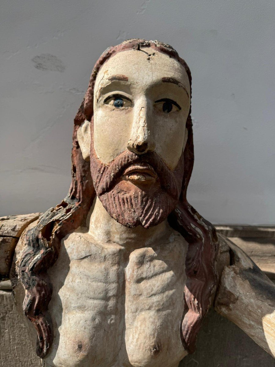 Grand Christ En Bois Sculpté, Fin 16th-photo-3