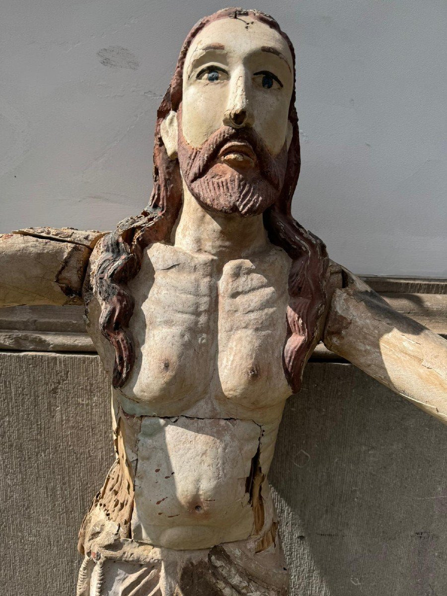 Grand Christ En Bois Sculpté, Fin 16th-photo-1