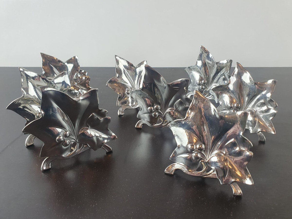 Wmf, Set Of 8 Menu Holders In Art Nouveau Silver Metal