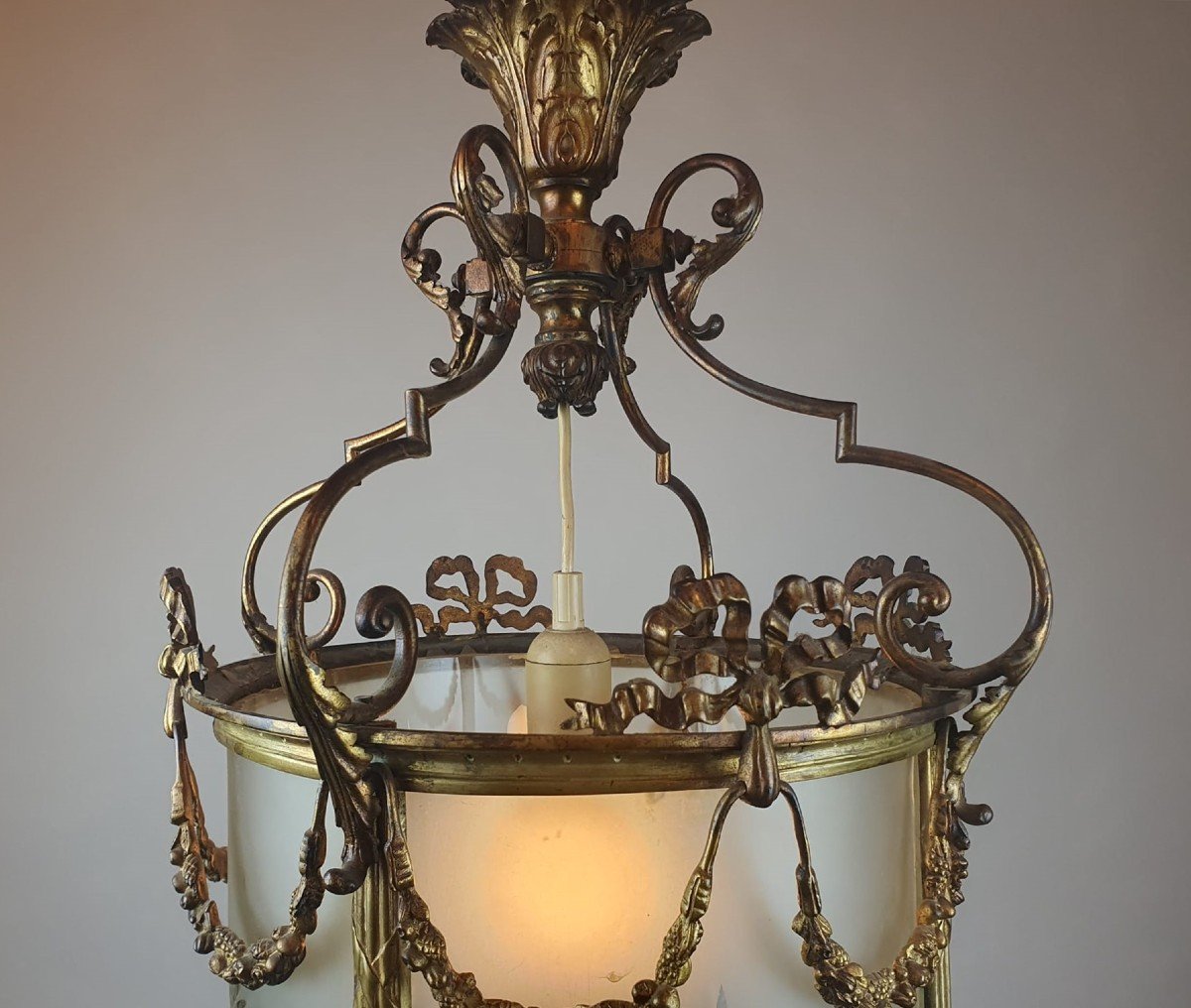 Louis XVI Style Hall Lantern In Bronze And Brass-photo-2