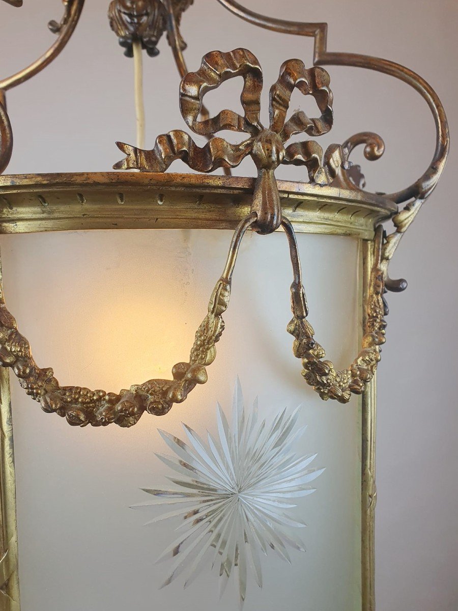 Louis XVI Style Hall Lantern In Bronze And Brass-photo-3