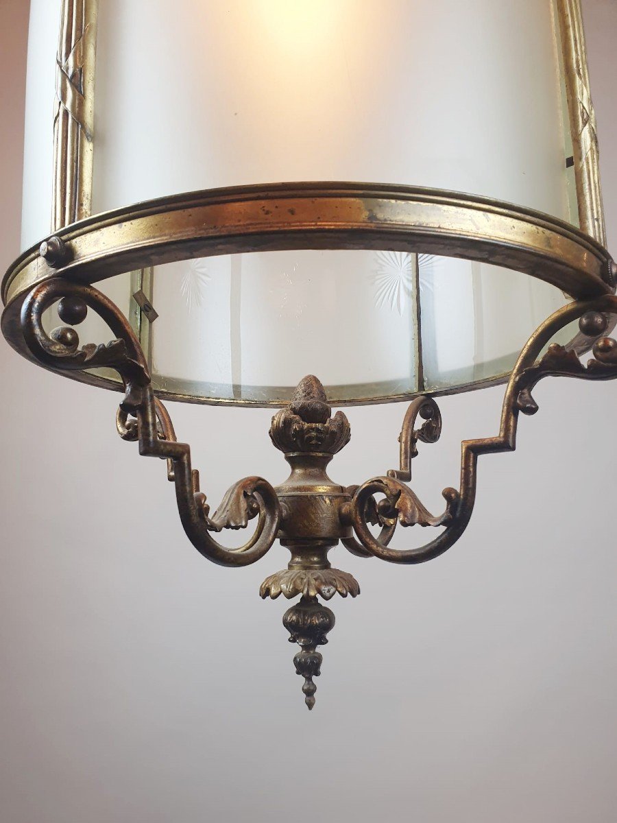 Louis XVI Style Hall Lantern In Bronze And Brass-photo-1