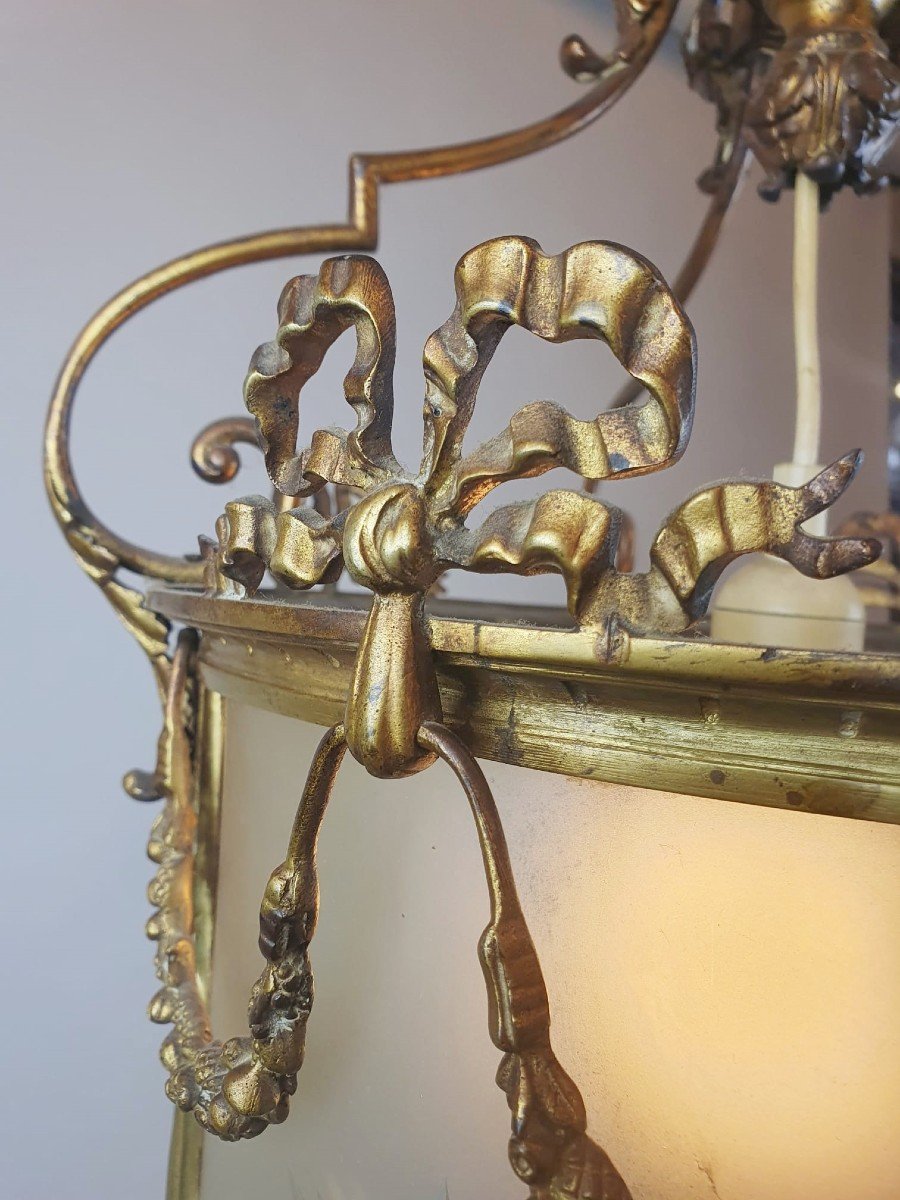 Louis XVI Style Hall Lantern In Bronze And Brass-photo-2