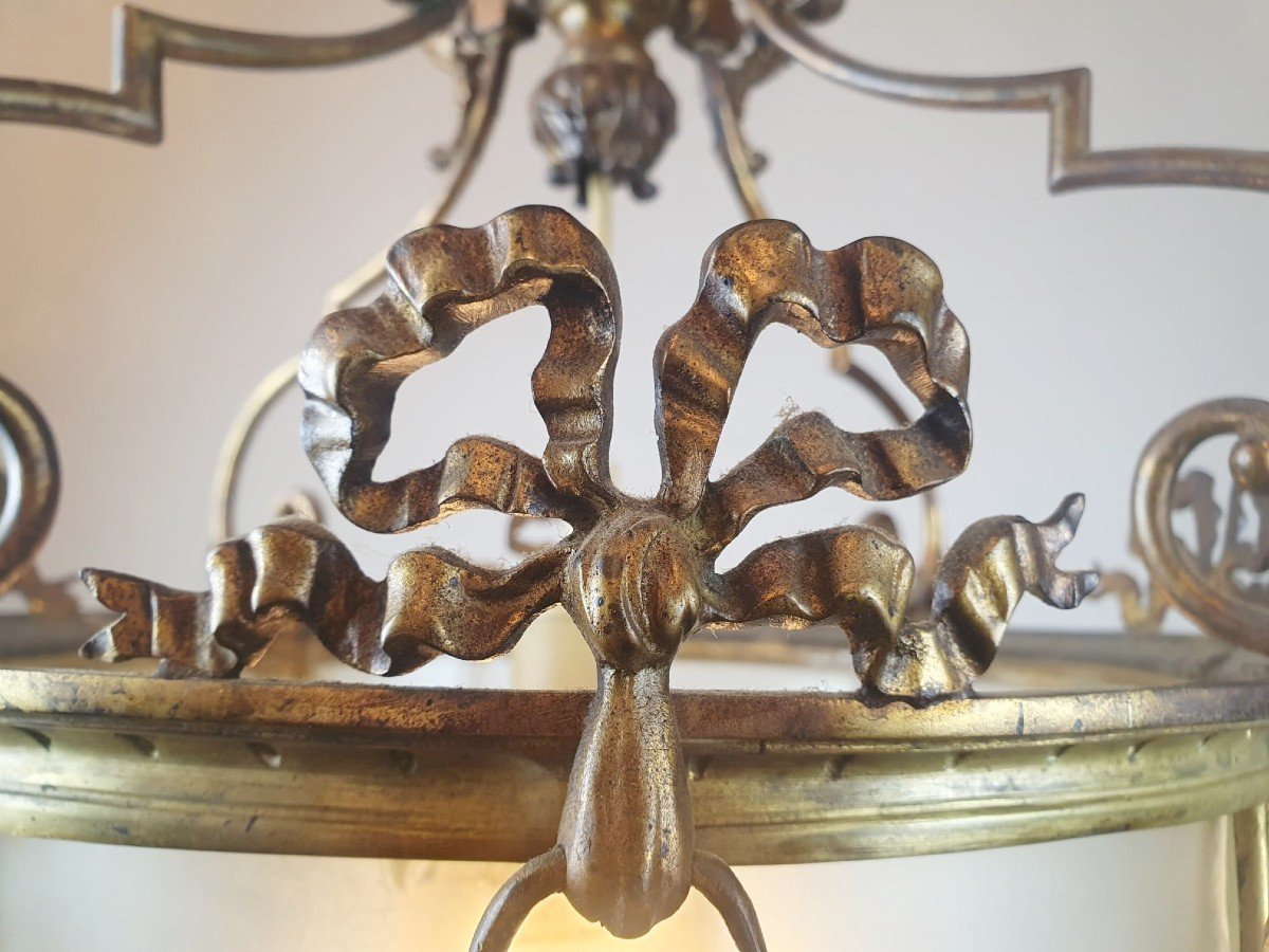 Louis XVI Style Hall Lantern In Bronze And Brass-photo-4