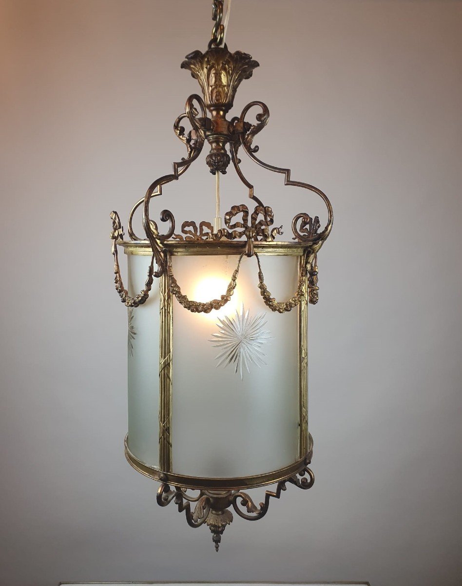 Louis XVI Style Hall Lantern In Bronze And Brass