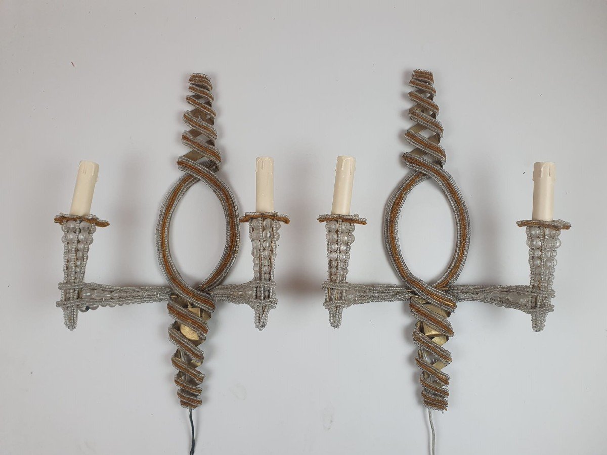 Pair Of Sconces Decorated With Glass Beads, Italy, Circa 1940