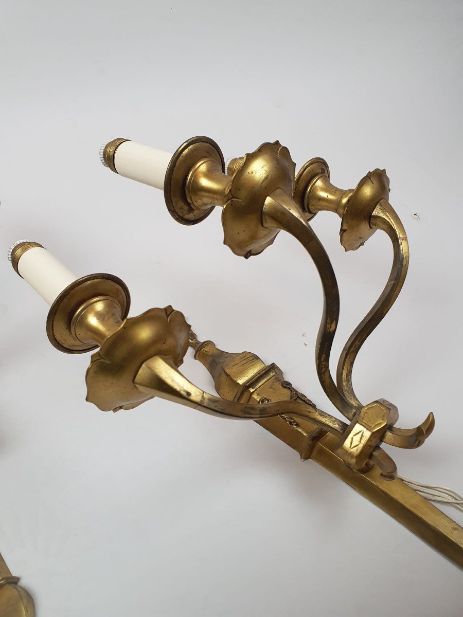 Pair Of Bronze And Brass Sconces-photo-3