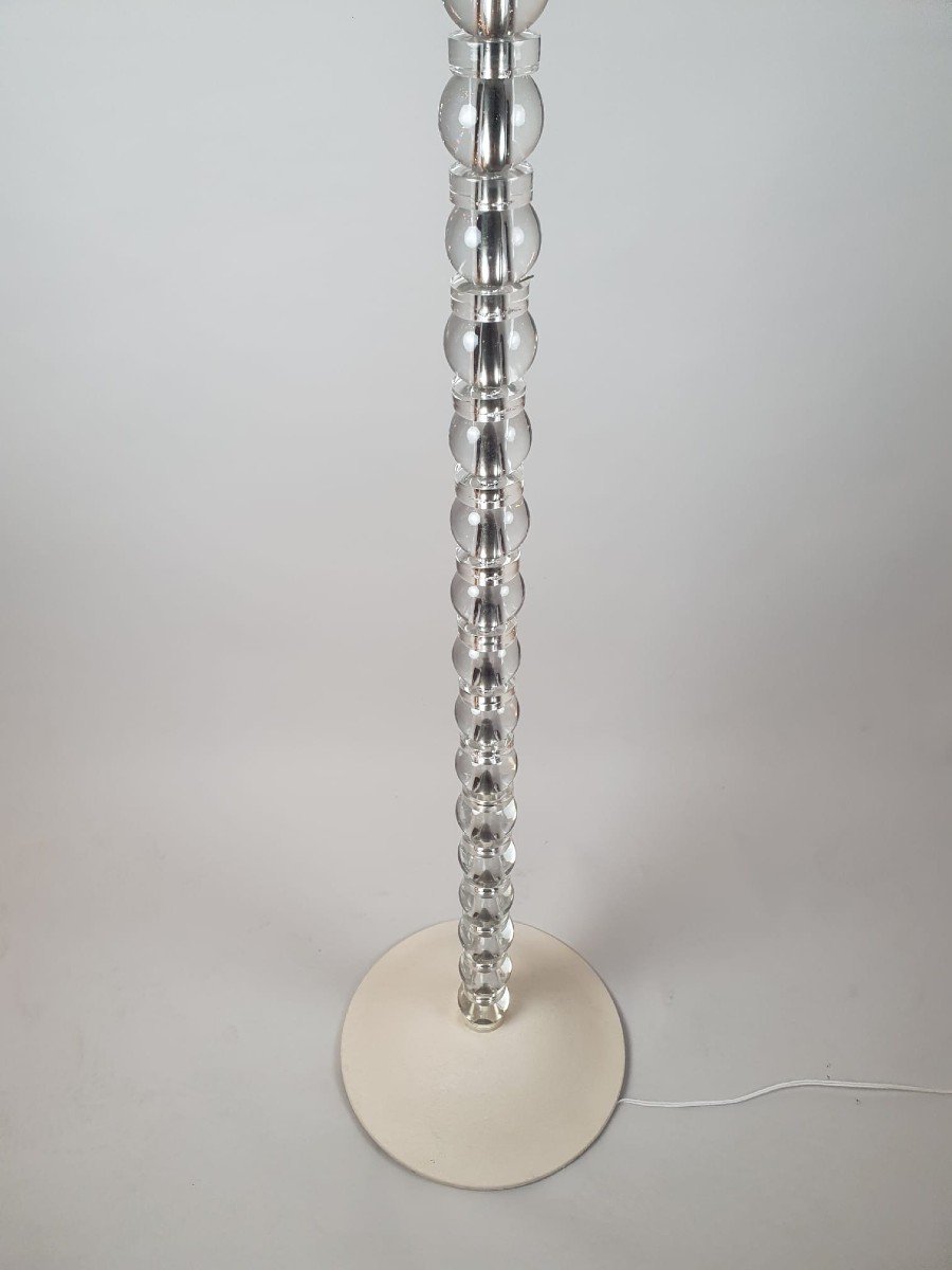 Art Deco Floor Lamp, Glass Shaft And Cast Iron Base-photo-2