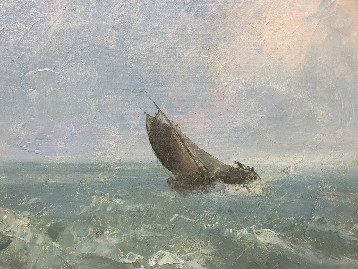 Nilys, Belgian School 19th, Oil On Canvas "marine"-photo-3