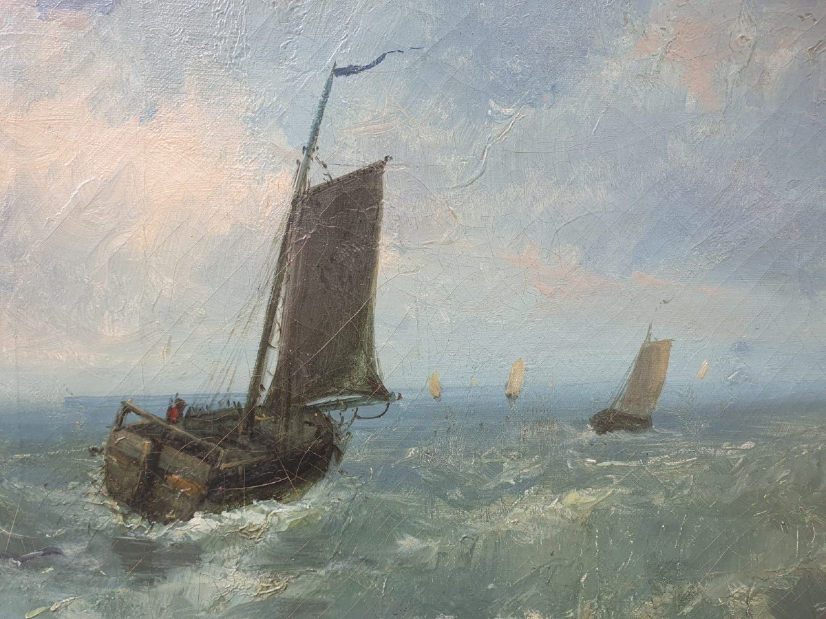 Nilys, école Belge 19th, Huile Sur Toile "marine"-photo-3