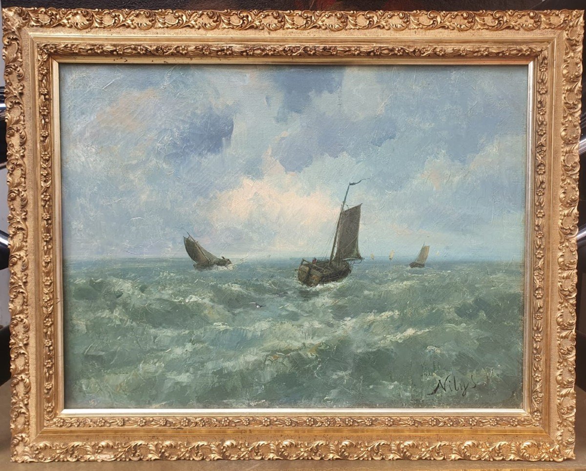 Nilys, école Belge 19th, Huile Sur Toile "marine"