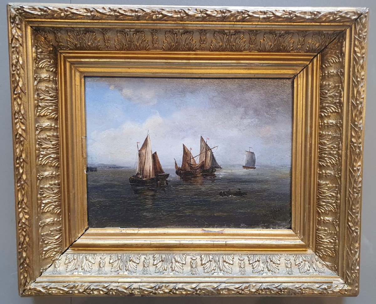 H. Pilton Oil On Panel "marine" Signed And Dated 1881