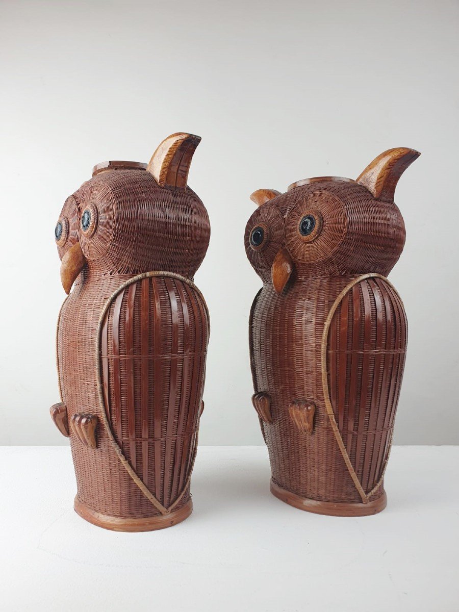 2 Chouettes En Osier Formant Vase-photo-4