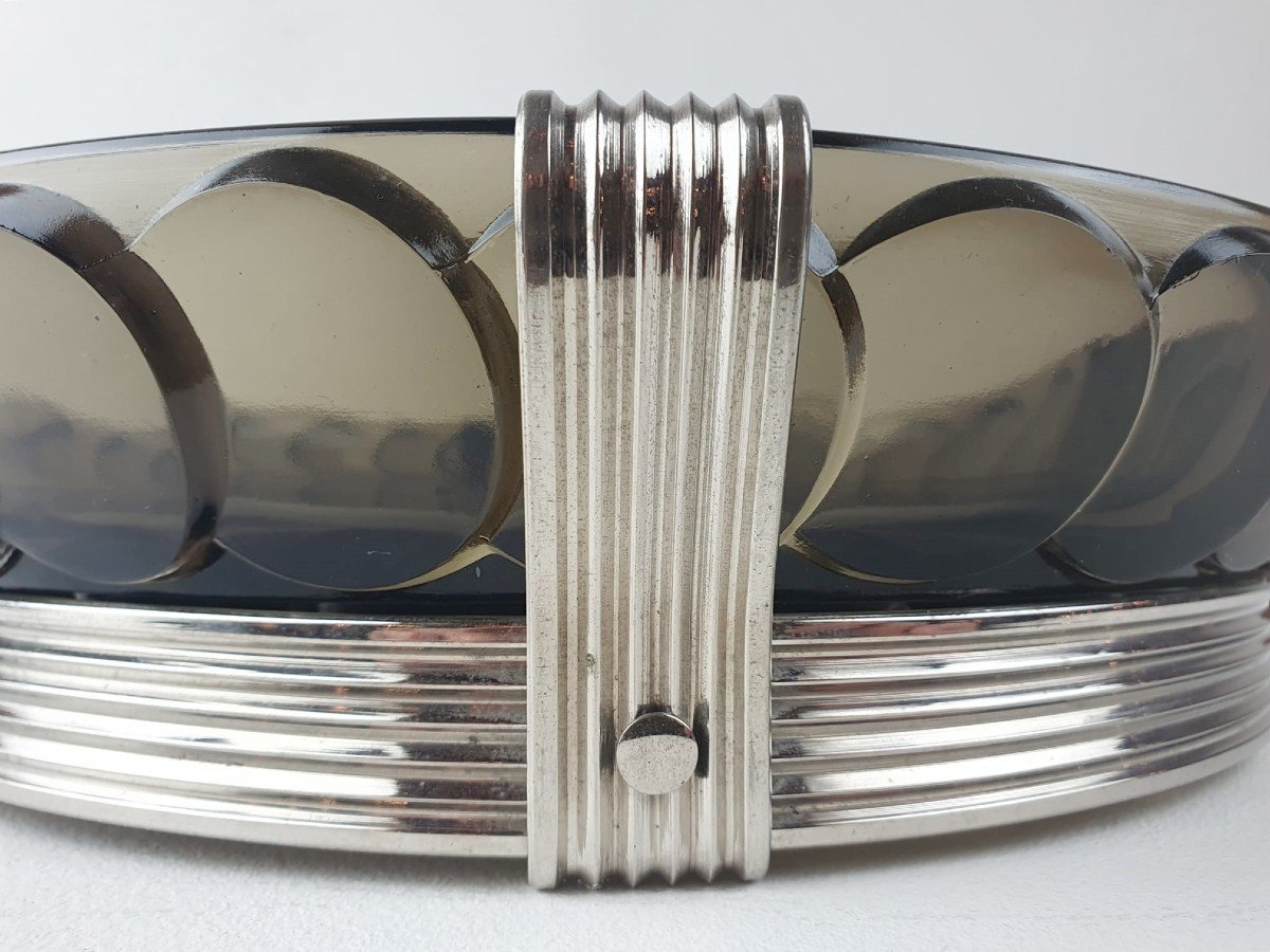 Art Deco Dish In Glass, Chromed Metal And Rosewood-photo-2