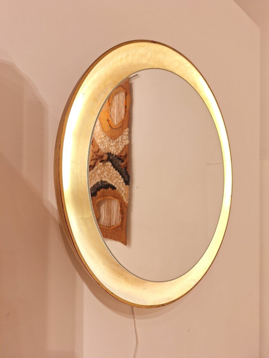 Miroir Doré à La Feuille Rétro-éclairé , Vers 1960-photo-2