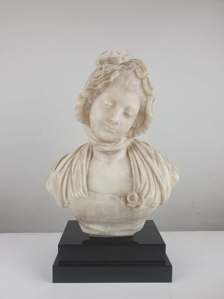 Greuze, Marble Bust Of Young Girl, Signed