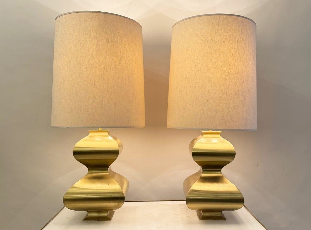 Pair Of Brass Lamps, Circa 1970.-photo-6