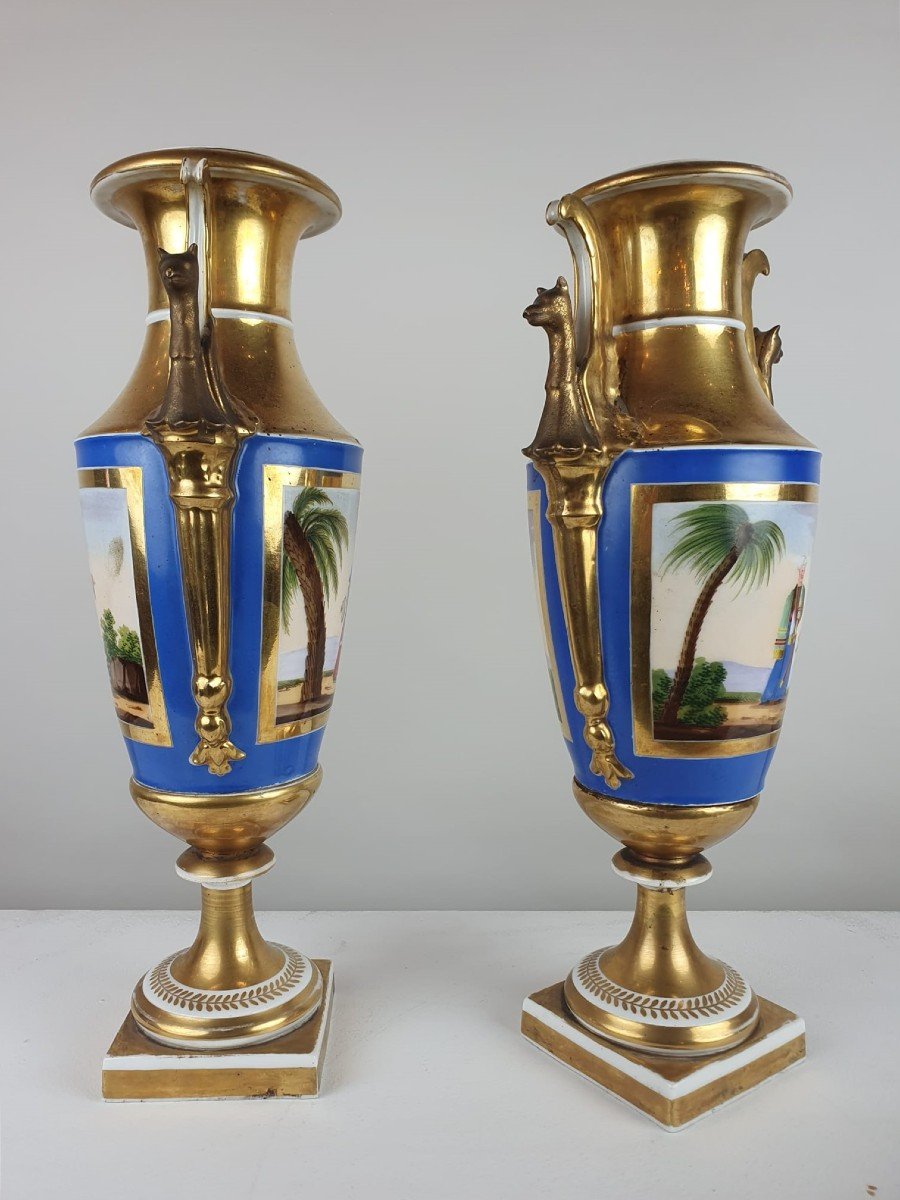 Paire De Vases Empire En Porcelaine Polychrome-photo-6