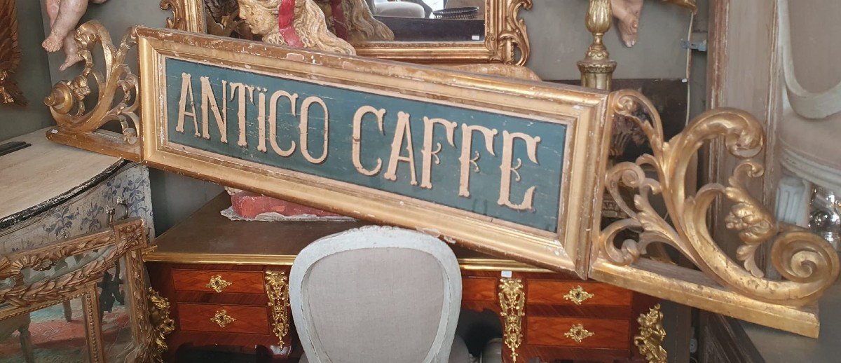 Sign In Polychromed And Gilded Wood, Tuscany 19th